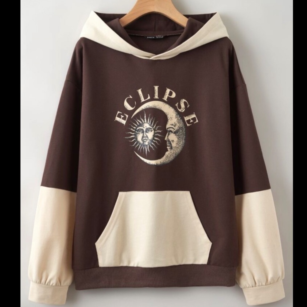 SHEIN Kangaroo Pocket Sun & Moon Graphic Hoodie